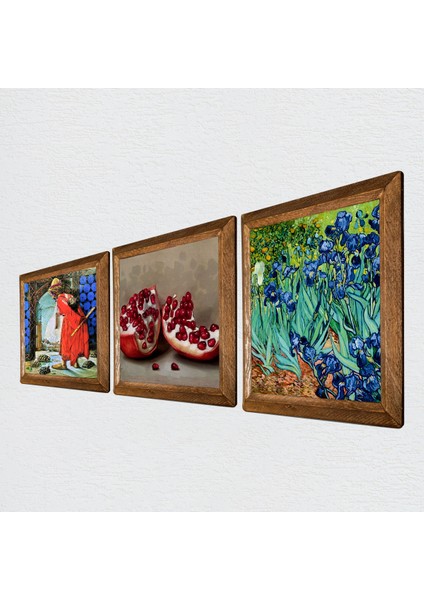 Van Gogh İrisler, Kaplumbağa Terbiyecisi, Nar Taş Duvar Tablosu Ahşap Çerçeveli Duvar Dekoru 3 Parça Tablo Seti Wall Art W3-1530 fiyatları