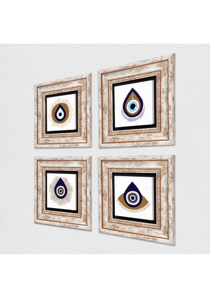 Stone Nazar Çerçeveli Taş Duvar Tablosu 4’lü Set - Dekoratif Modern Sanat, Ev ve Ofis Dekoru |TK4-1060| fiyatları