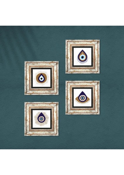 Stone Nazar Çerçeveli Taş Duvar Tablosu 4’lü Set - Dekoratif Modern Sanat, Ev ve Ofis Dekoru |TK4-1060| fırsatları