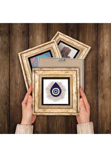 Stone Nazar Çerçeveli Taş Duvar Tablosu 4’lü Set - Dekoratif Modern Sanat, Ev ve Ofis Dekoru |TK4-1060| modelleri
