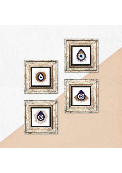 Stone Nazar Çerçeveli Taş Duvar Tablosu 4’lü Set - Dekoratif Modern Sanat, Ev ve Ofis Dekoru |TK4-1060| indirimleri