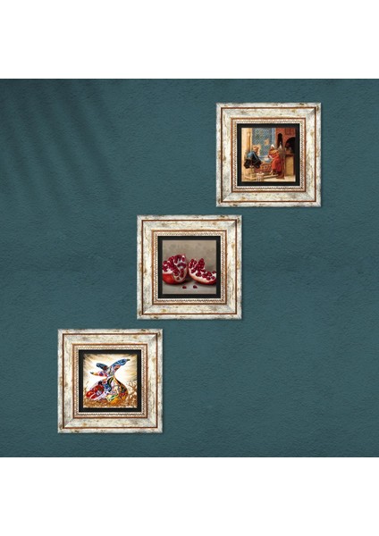 Satranç Oyunu, Semazen, Nar Taş Duvar Tablosu Çerçeveli Duvar Dekoru 3 Parça Tablo Seti Wall Art T3-854