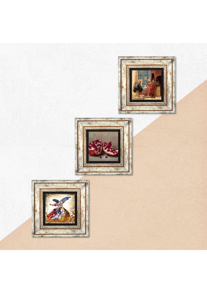 Satranç Oyunu, Semazen, Nar Taş Duvar Tablosu Çerçeveli Duvar Dekoru 3 Parça Tablo Seti Wall Art T3-854