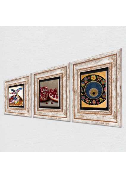 Stone Nazar Boncuğu, Semazen, Nar Çerçeveli Taş Duvar Tablosu 3’lü Set - Dekoratif Modern Sanat, Ev ve Ofis Dekoru |TK3-857| fiyatları