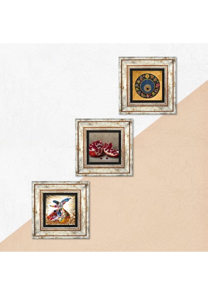 Stone Nazar Boncuğu, Semazen, Nar Çerçeveli Taş Duvar Tablosu 3’lü Set - Dekoratif Modern Sanat, Ev ve Ofis Dekoru |TK3-857| indirimleri