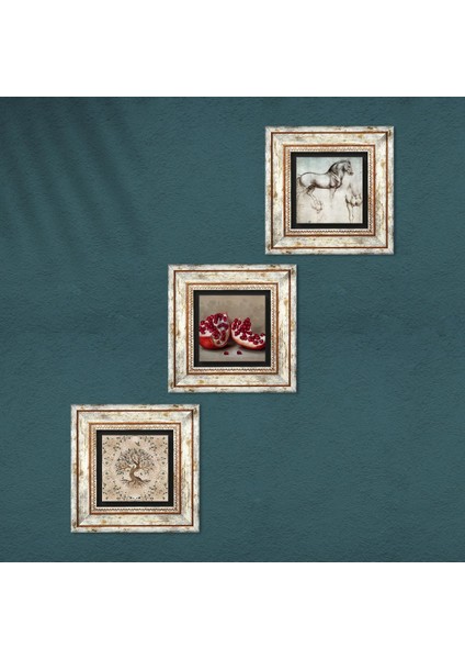 Leonardo da Vinci At Heykeli, Hayat Ağacı, Nar Taş Duvar Tablosu Çerçeveli Duvar Dekoru 3 Parça Tablo Seti Wall Art T3-901 fırsatları