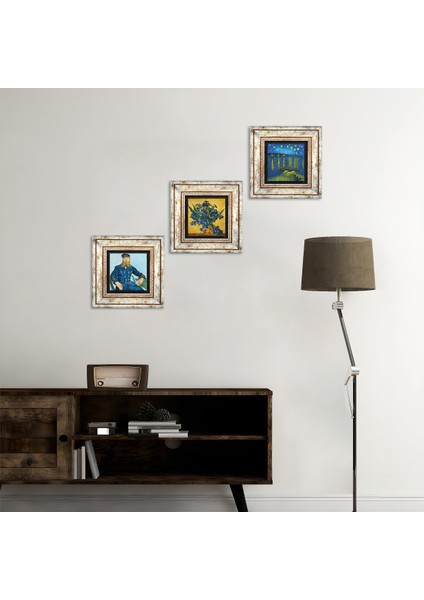 Stone Van Gogh Çerçeveli Taş Duvar Tablosu 3’lü Set - Dekoratif Modern Sanat, Ev ve Ofis Dekoru |TK3-514|