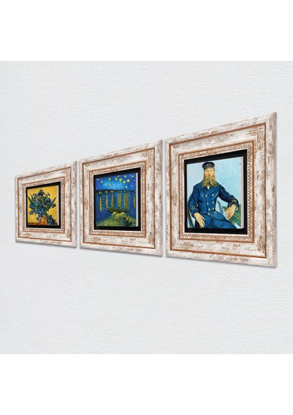 Stone Van Gogh Çerçeveli Taş Duvar Tablosu 3’lü Set - Dekoratif Modern Sanat, Ev ve Ofis Dekoru |TK3-514| fiyatları