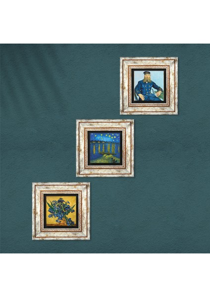 Stone Van Gogh Çerçeveli Taş Duvar Tablosu 3’lü Set - Dekoratif Modern Sanat, Ev ve Ofis Dekoru |TK3-514| fırsatları