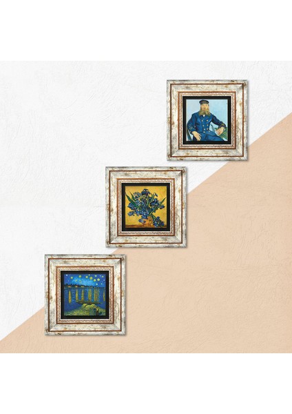Stone Van Gogh Çerçeveli Taş Duvar Tablosu 3’lü Set - Dekoratif Modern Sanat, Ev ve Ofis Dekoru |TK3-514| indirimleri