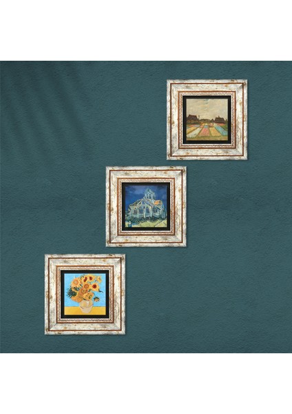 Stone Van Gogh Çerçeveli Taş Duvar Tablosu 3’lü Set - Dekoratif Modern Sanat, Ev ve Ofis Dekoru |TK3-527| fırsatları