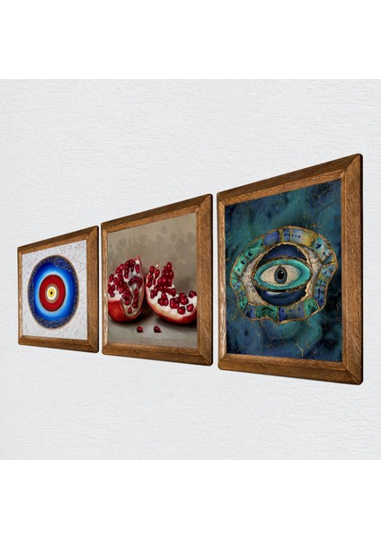 Nazar, Nar Taş Duvar Tablosu Ahşap Çerçeveli Duvar Dekoru 3 Parça Tablo Seti Wall Art W3-1685 fiyatları