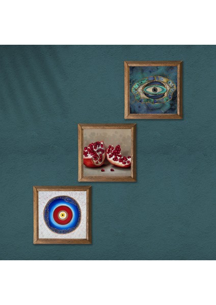 Nazar, Nar Taş Duvar Tablosu Ahşap Çerçeveli Duvar Dekoru 3 Parça Tablo Seti Wall Art W3-1685 modelleri
