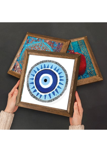 Nazar, Hayat Ağacı, Van Gogh Badem Ağacı Taş Duvar Tablosu Ahşap Çerçeveli Duvar Dekoru 3 Parça Tablo Seti Wall Art W3-205 fırsatları