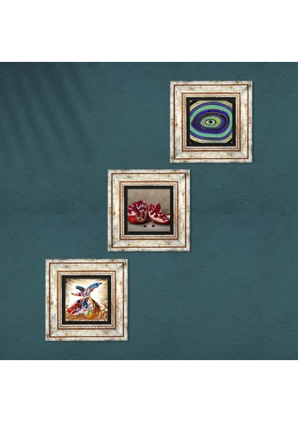 Nazar, Semazen, Nar Taş Duvar Tablosu Çerçeveli Duvar Dekoru 3 Parça Tablo Seti Wall Art T3-883