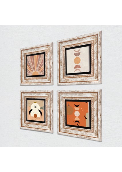 Stone Bohem, Minimalist Soyut Çerçeveli Taş Duvar Tablosu 4’lü Set - Dekoratif Modern Sanat, Ev ve Ofis Dekoru |TK4-1194| fiyatları