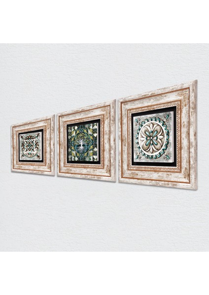 Hayat Ağacı, Çini Sanatı Çerçeveli Taş Duvar Tablosu 3’lü Set - Dekoratif Modern Sanat, Ev ve Ofis Dekoru |TK3-683| fiyatları