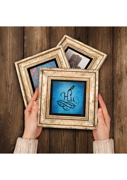 Stone Semazen, Hu, Araf Suresi 31.Ayet Çerçeveli Taş Duvar Tablosu 3’lü Set - Dekoratif Modern Sanat, Ev ve Ofis Dekoru |TK3-69| modelleri