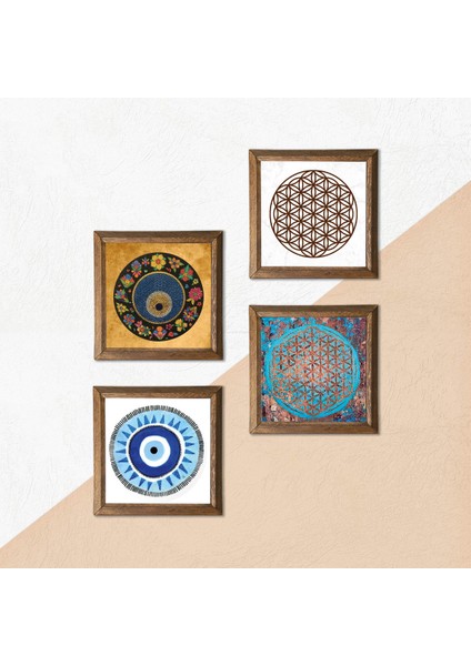 Stone Yaşam Çiçeği, Nazar Ahşap Çerçeveli Taş Duvar Tablosu 4’lü Set – 25x25 cm Dekoratif Modern Sanat – Ev ve Ofis Dekoru |W4-836| indirimleri