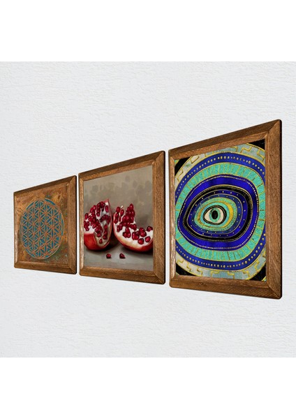 Yaşam Çiçeği, Nazar, Nar Ahşap Çerçeveli Taş Duvar Tablosu 3’lü Set – 25x25 cm Dekoratif Modern Sanat – Ev ve Ofis Dekoru |W3-1680| fiyatları