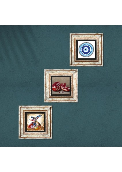 Nazar, Semazen, Nar Taş Duvar Tablosu Çerçeveli Duvar Dekoru 3 Parça Tablo Seti Wall Art T3-894 fırsatları