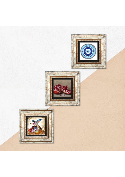 Nazar, Semazen, Nar Taş Duvar Tablosu Çerçeveli Duvar Dekoru 3 Parça Tablo Seti Wall Art T3-894 indirimleri
