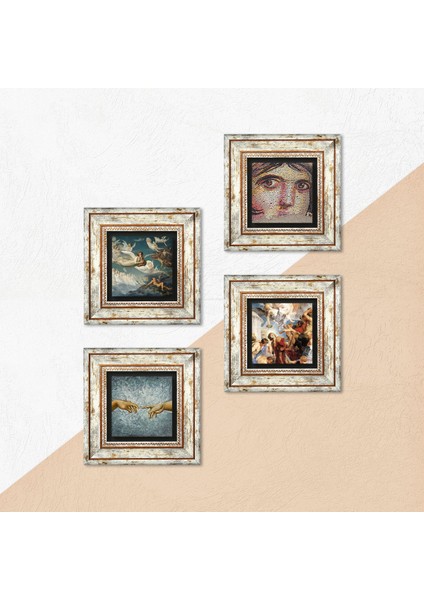 Michelangelo, Çingene Kızı, Ruhların Geçişi, Aziz Stephen Üçlemesi Taş Duvar Tablosu Çerçeveli Duvar Dekoru 4 Parça Tablo Seti Wall Art T4-142 indirimleri