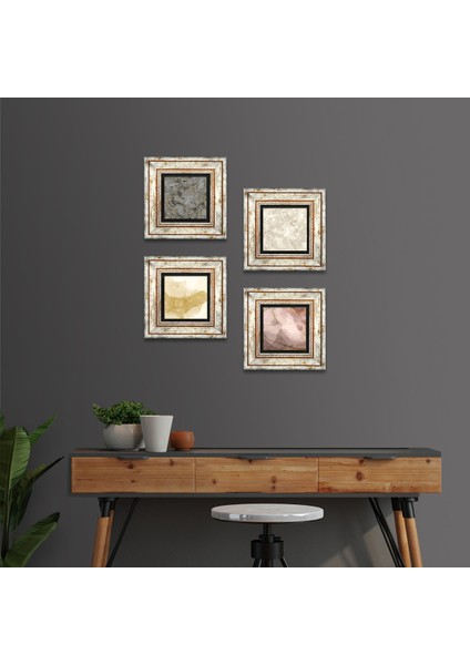 Soyut Sanat, Desen Taş Duvar Tablosu Çerçeveli Duvar Dekoru 4 Parça Tablo Seti Wall Art T4-1197
