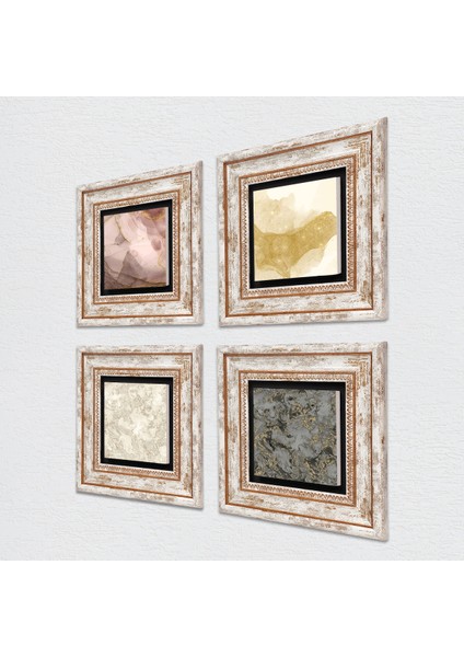 Soyut Sanat, Desen Taş Duvar Tablosu Çerçeveli Duvar Dekoru 4 Parça Tablo Seti Wall Art T4-1197