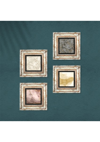 Soyut Sanat, Desen Taş Duvar Tablosu Çerçeveli Duvar Dekoru 4 Parça Tablo Seti Wall Art T4-1197