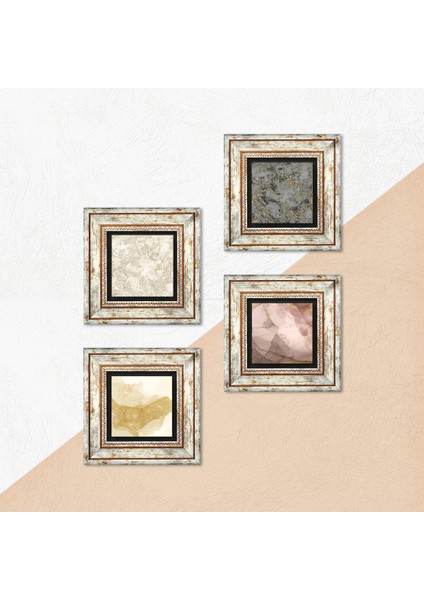 Soyut Sanat, Desen Taş Duvar Tablosu Çerçeveli Duvar Dekoru 4 Parça Tablo Seti Wall Art T4-1197
