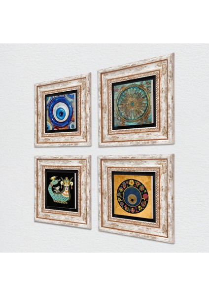 Stone Yaşam Çiçeği, Nazar, Şahmeran Çerçeveli Taş Duvar Tablosu 4’lü Set - Dekoratif Modern Sanat, Ev ve Ofis Dekoru |TK4-1218| fiyatları