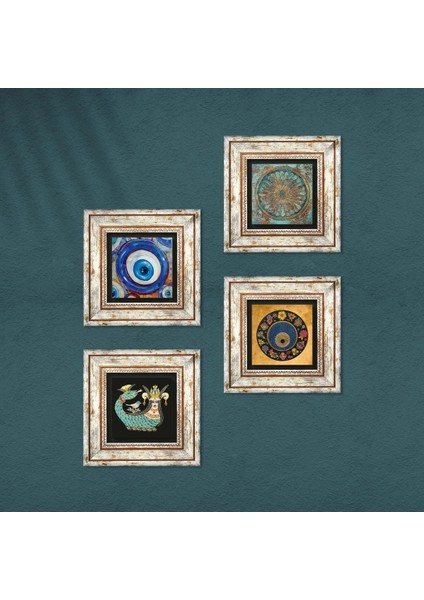 Stone Yaşam Çiçeği, Nazar, Şahmeran Çerçeveli Taş Duvar Tablosu 4’lü Set - Dekoratif Modern Sanat, Ev ve Ofis Dekoru |TK4-1218| fırsatları