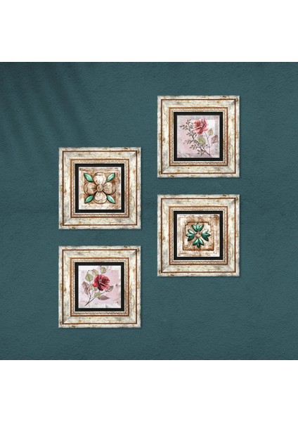 Gül Çiçek, Fas Desenli Vintage Taş Duvar Tablosu Çerçeveli Duvar Dekoru 4 Parça Tablo Seti Wall Art T4-1369 fırsatları