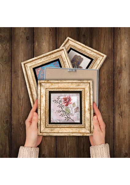Gül Çiçek, Fas Desenli Vintage Taş Duvar Tablosu Çerçeveli Duvar Dekoru 4 Parça Tablo Seti Wall Art T4-1369 modelleri