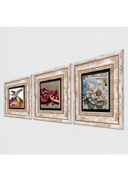 Kelebekli Çiçek, Semazen, Nar Taş Duvar Tablosu Çerçeveli Duvar Dekoru 3 Parça Tablo Seti Wall Art T3-850 fiyatları