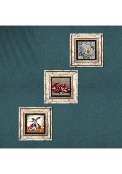 Kelebekli Çiçek, Semazen, Nar Taş Duvar Tablosu Çerçeveli Duvar Dekoru 3 Parça Tablo Seti Wall Art T3-850 fırsatları