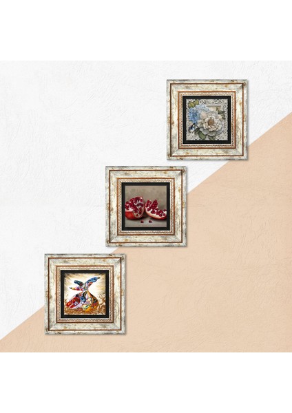 Kelebekli Çiçek, Semazen, Nar Taş Duvar Tablosu Çerçeveli Duvar Dekoru 3 Parça Tablo Seti Wall Art T3-850 indirimleri