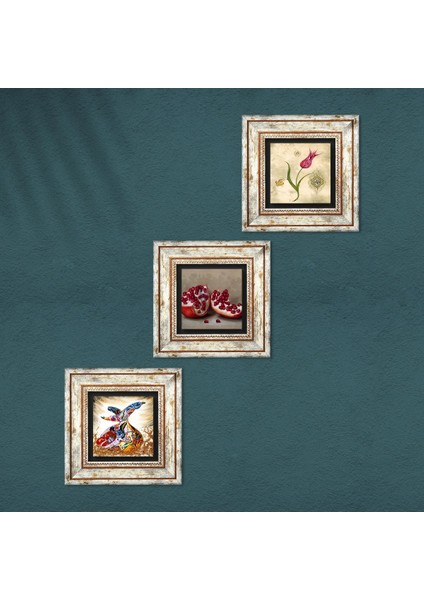 Lale Ebru Sanatı, Semazen, Nar Taş Duvar Tablosu Çerçeveli Duvar Dekoru 3 Parça Tablo Seti Wall Art T3-867