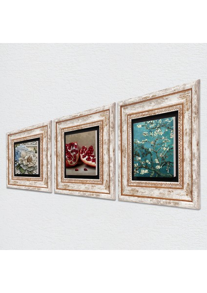 Van Gogh Badem Ağacı, Kelebekli Çiçek, Nar Taş Duvar Tablosu Çerçeveli Duvar Dekoru 3 Parça Tablo Seti Wall Art T3-1137 fiyatları