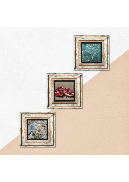 Van Gogh Badem Ağacı, Kelebekli Çiçek, Nar Taş Duvar Tablosu Çerçeveli Duvar Dekoru 3 Parça Tablo Seti Wall Art T3-1137 indirimleri