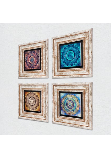 Stone Mandala Çerçeveli Taş Duvar Tablosu 4’lü Set - Dekoratif Modern Sanat, Ev ve Ofis Dekoru |TK4-1082| fiyatları