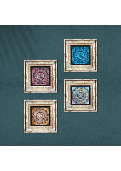 Stone Mandala Çerçeveli Taş Duvar Tablosu 4’lü Set - Dekoratif Modern Sanat, Ev ve Ofis Dekoru |TK4-1082| fırsatları