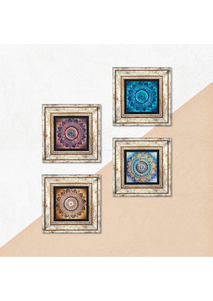 Stone Mandala Çerçeveli Taş Duvar Tablosu 4’lü Set - Dekoratif Modern Sanat, Ev ve Ofis Dekoru |TK4-1082| indirimleri