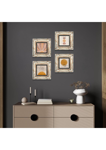 Minimalist, Soyut Taş Duvar Tablosu Çerçeveli Duvar Dekoru 4 Parça Tablo Seti Wall Art T4-1195
