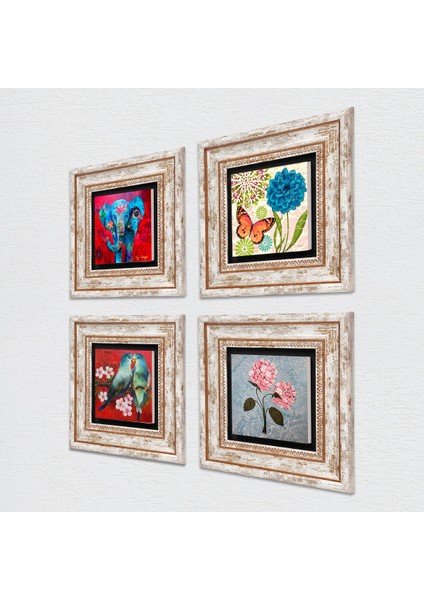 Kelebek, Fil, Kuş, Pembe Ortanca Çiçeği Taş Duvar Tablosu Çerçeveli Duvar Dekoru 4 Parça Tablo Seti Wall Art T4-1201 fiyatları