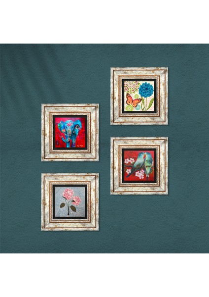 Kelebek, Fil, Kuş, Pembe Ortanca Çiçeği Taş Duvar Tablosu Çerçeveli Duvar Dekoru 4 Parça Tablo Seti Wall Art T4-1201 fırsatları
