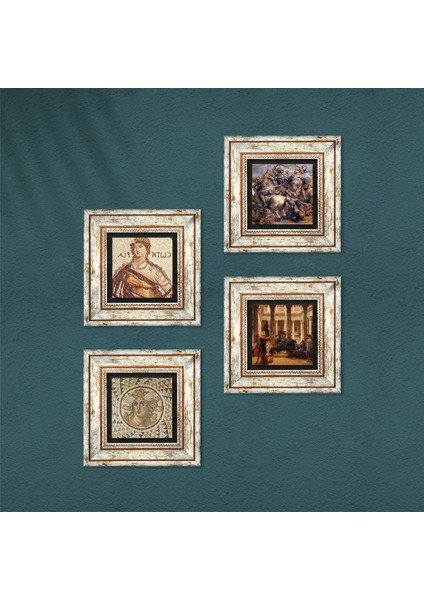 Soteria, Mozaik Serisi, Bir Roma Sanat Aşığı, Anghiari Savaşı Taş Duvar Tablosu Çerçeveli Duvar Dekoru 4 Parça Tablo Seti Wall Art T4-141 fırsatları