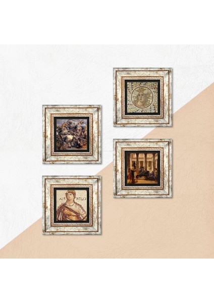 Soteria, Mozaik Serisi, Bir Roma Sanat Aşığı, Anghiari Savaşı Taş Duvar Tablosu Çerçeveli Duvar Dekoru 4 Parça Tablo Seti Wall Art T4-141 indirimleri