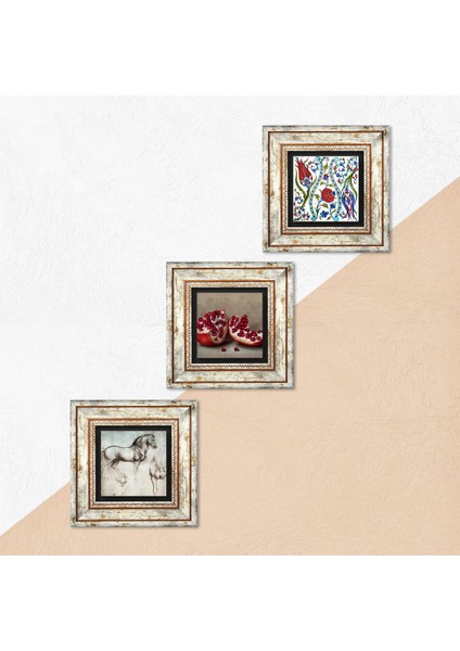 Çini Sanatı Lale, Leonardo da Vinci At Heykeli, Nar Taş Duvar Tablosu Çerçeveli Duvar Dekoru 3 Parça Tablo Seti Wall Art T3-1316 indirimleri